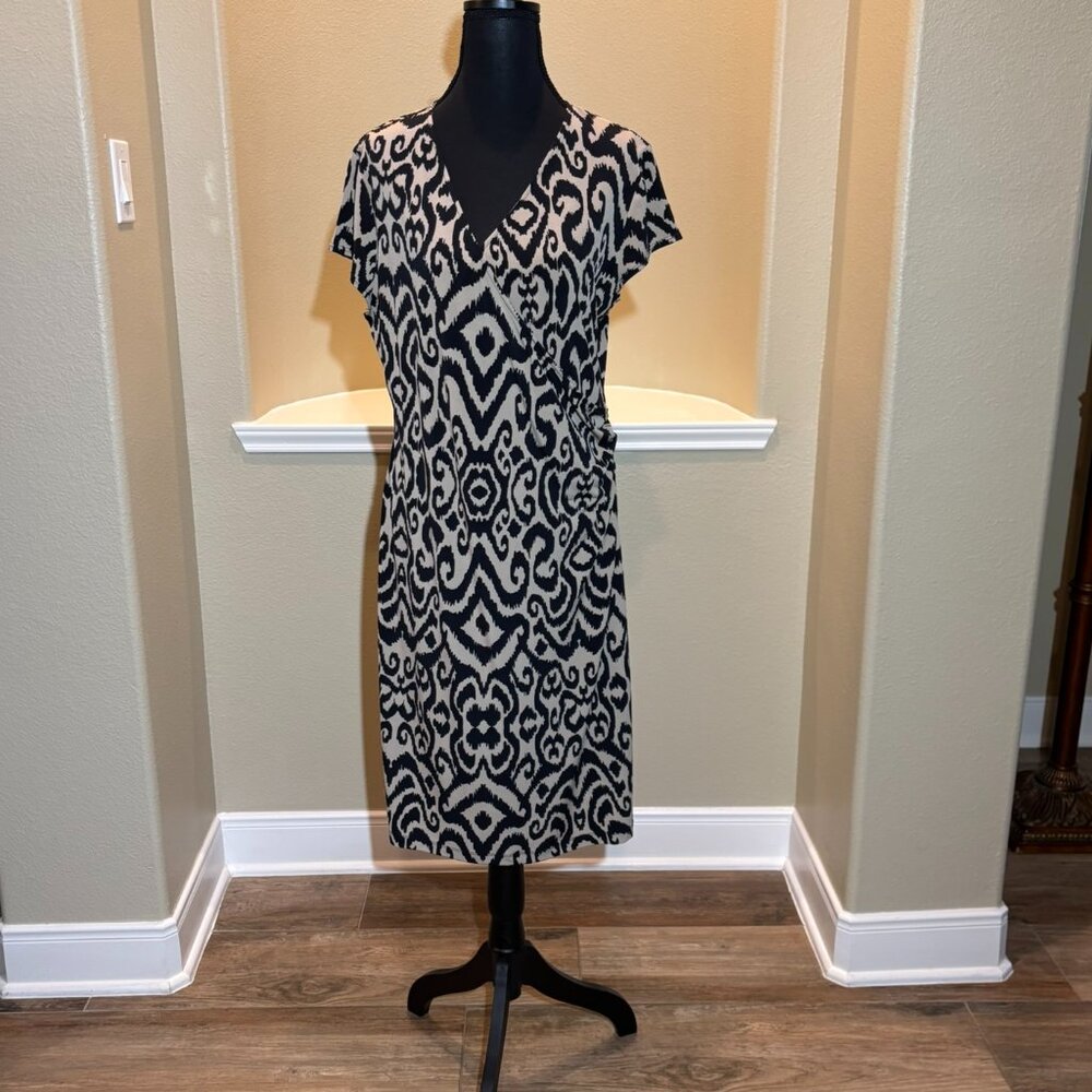 💗 Jones New York Signature Sheath Ruch Waist Short Sleeve Midi Dress Size L